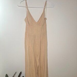 Joyous Linen Blend Beige Jumpsuit – Size Small
